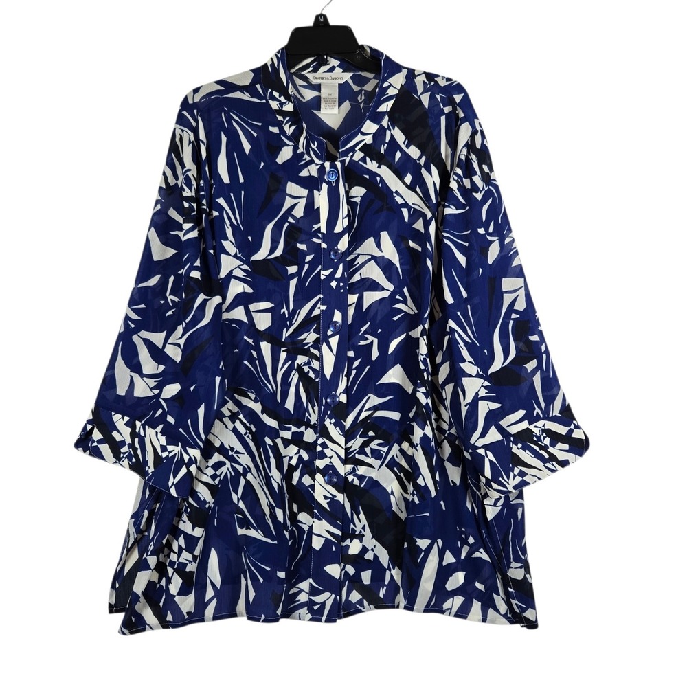 Drapers And Damons Tunic Top Womens Plus 3X Sheer Blue Floral Print 3/4 Sleeve